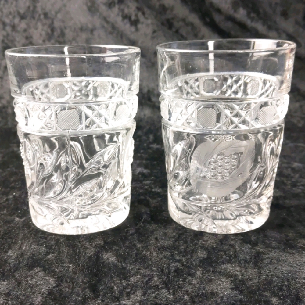 2 vintage unique cut glass drinking glasses